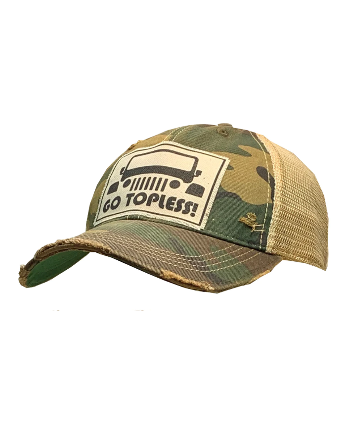 "Go Topless" Distressed Trucker Hat