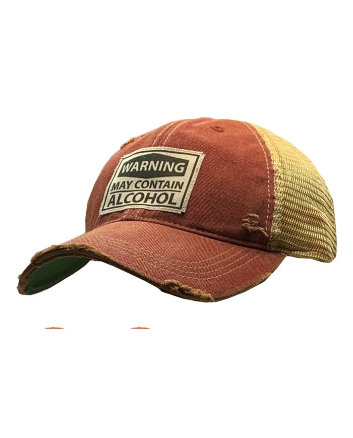 "Warning May Contain Alcohol" Distressed Trucker Hat