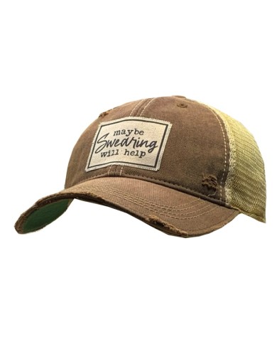 "Maybe Swearing Will Help" Distressed Trucker Hat