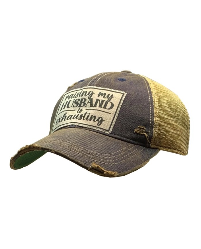 "Raising My Husband Is Exhausting" Distressed Trucker Hat