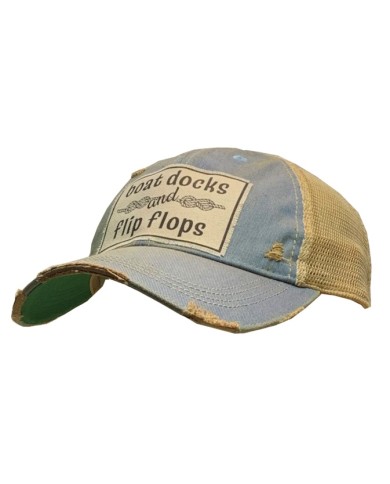 "Boat Docks & Flip Flops" Distressed Trucker Hats