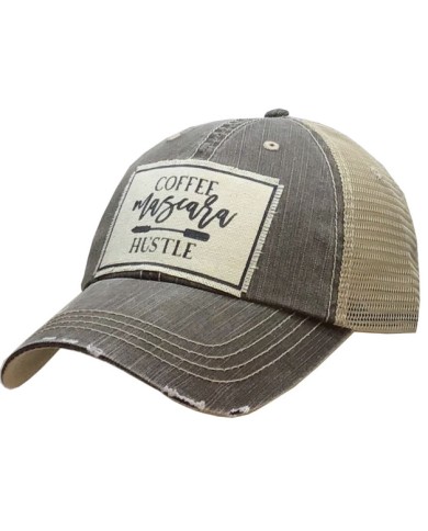 "Coffee Mascara Hustle" Distressed Trucker Hat