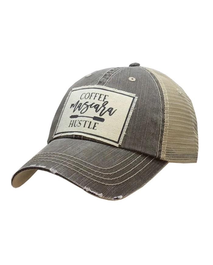 "Coffee Mascara Hustle" Distressed Trucker Hat