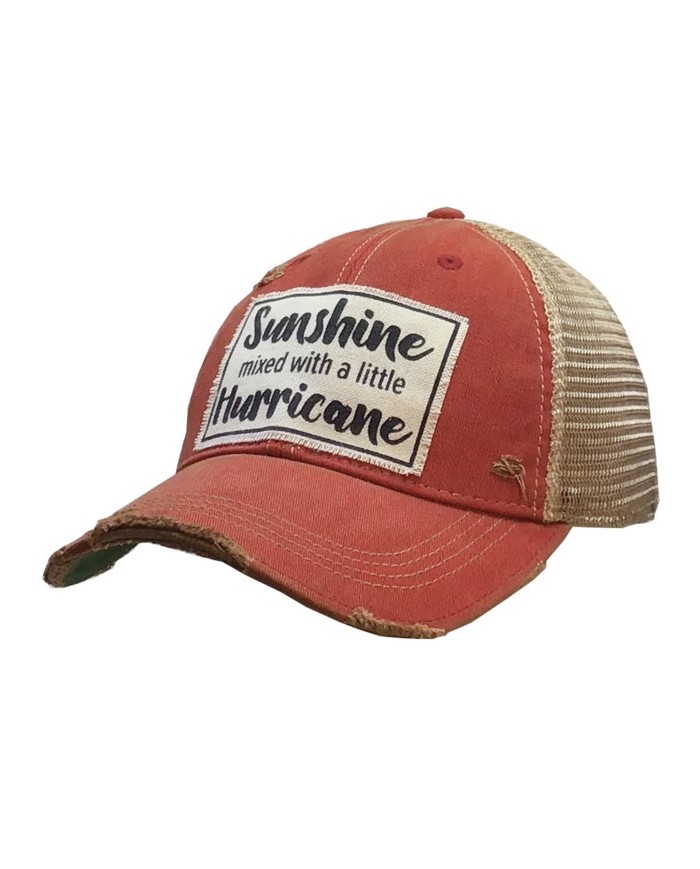 "Sunshine With A Little Hurricane" Distressed Trucker Hat