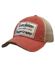 "Sunshine With A Little Hurricane" Distressed Trucker Hat