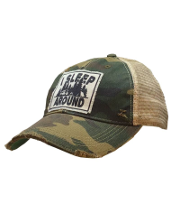 "I Sleep Around" Distressed Trucker Hat