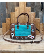 Turquoise Cowhide Aces LARGE Speedy Crossbody