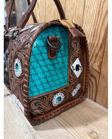 Turquoise Cowhide Aces LARGE Speedy Crossbody