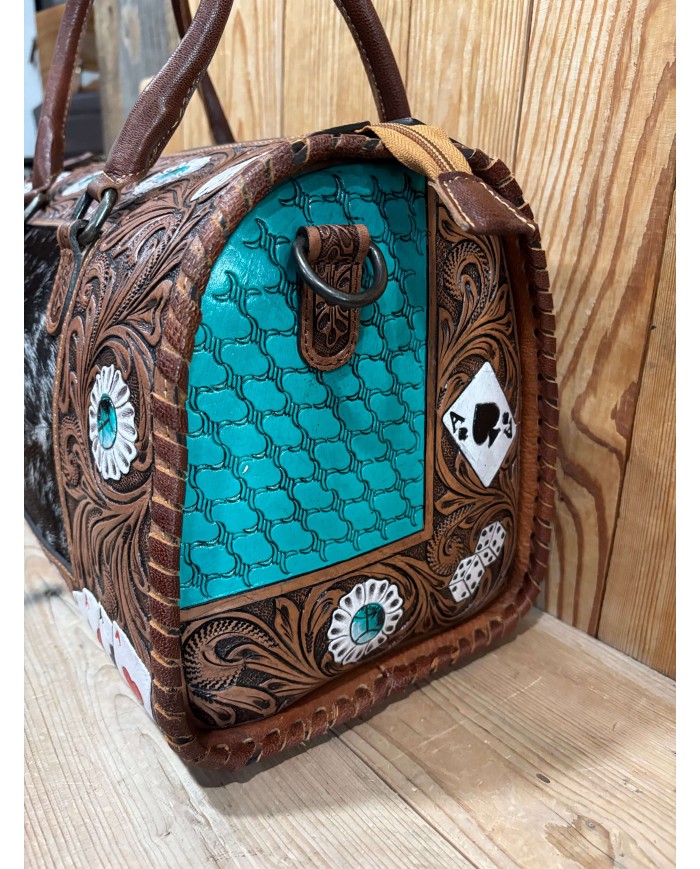 Turquoise Cowhide Aces LARGE Speedy Crossbody