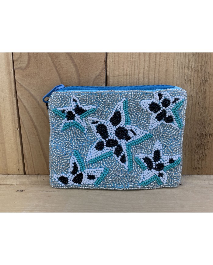 Turquoise Stars Beaded Coin Pouch