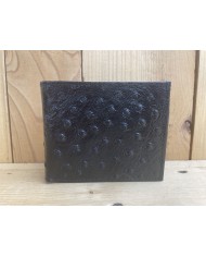 Ostrich Black Wallet W/ Center Flap