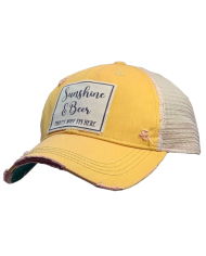 "Sunshine & Beer Thats Why I Am Here" Distressed Trucker Hat