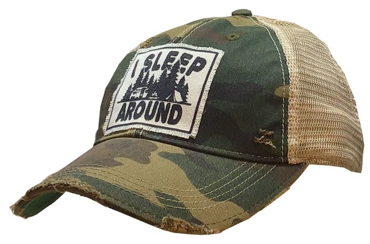 "I Sleep Around" Distressed Trucker Hat